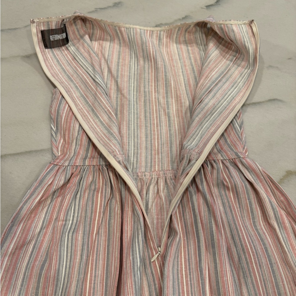 Reformation Dress Size 6 Pink Gray Striped Linen Sleeveless - Picture 7 of 10